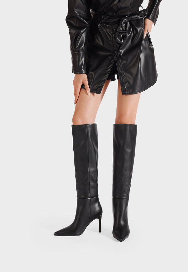 Stivali donna alti eleganti a punta con tacco a spillo neri