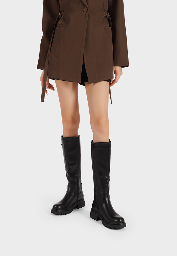 Stivali Donna Al Ginocchio Pelle Nappa Nero Tacco Largo Medio 6 Cm Made In Italy - Foto 5