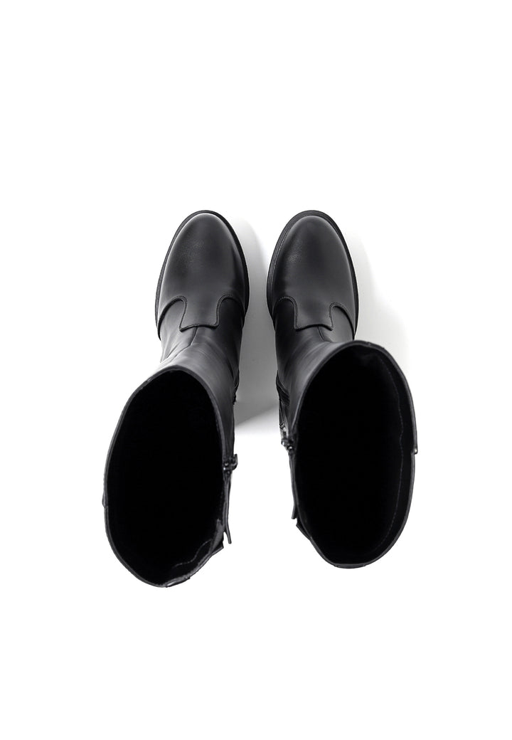 Stivali alti da donna in ecopelle con tacco alto colore nero e chiusura zip