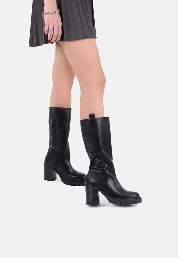 Stivaletti con tacco, stivali, donna, ankle-boots, nero, pelle, N.41