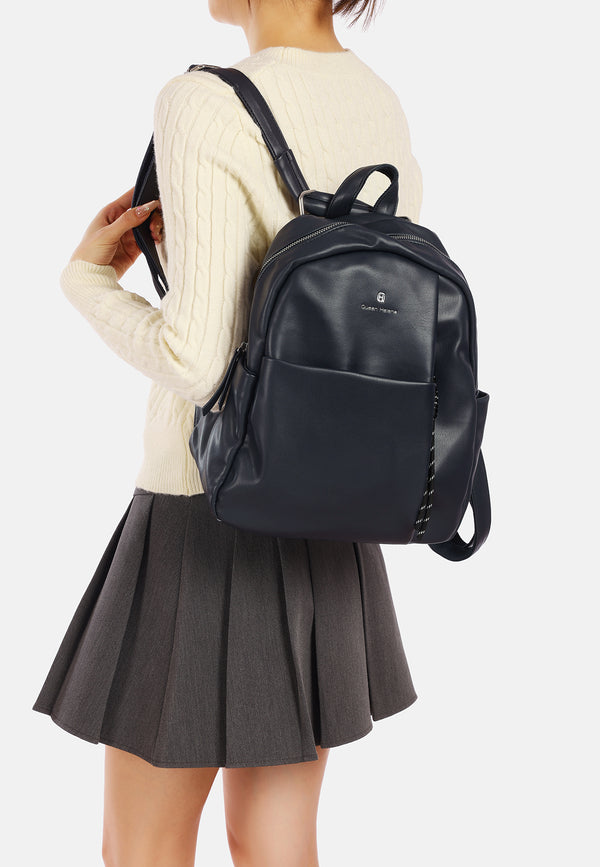 Zainetto donna grande in ecopelle con tasca frontale blu