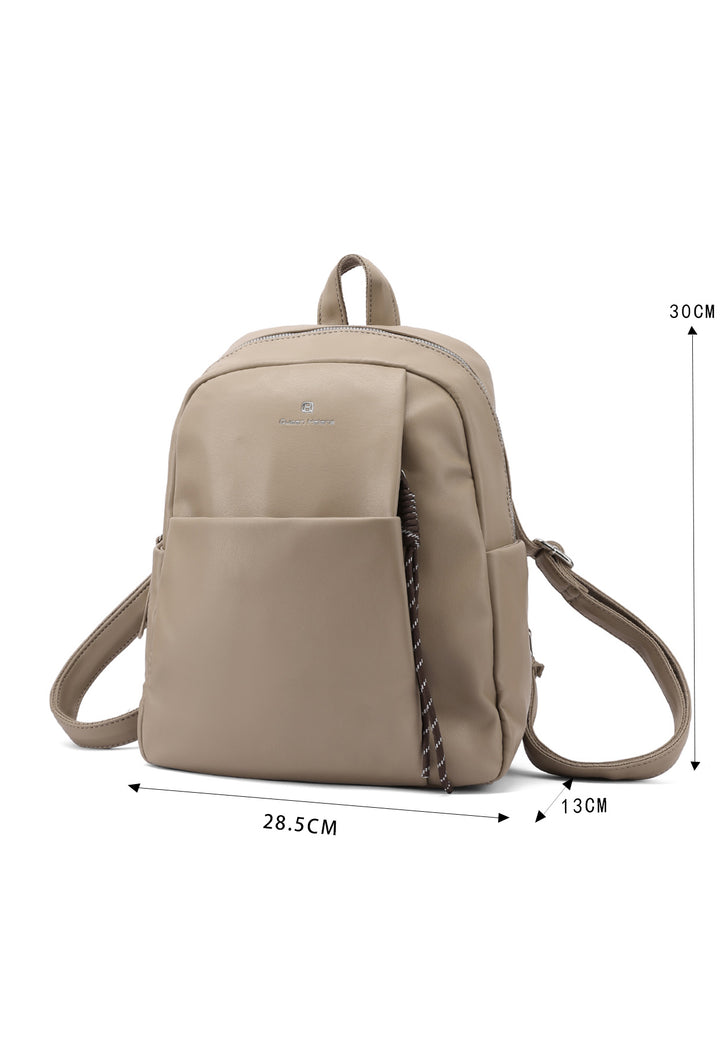 Zainetto donna grande in ecopelle con tasca frontale khaki