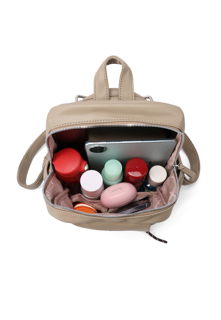 Zainetto donna grande in ecopelle con tasca frontale khaki