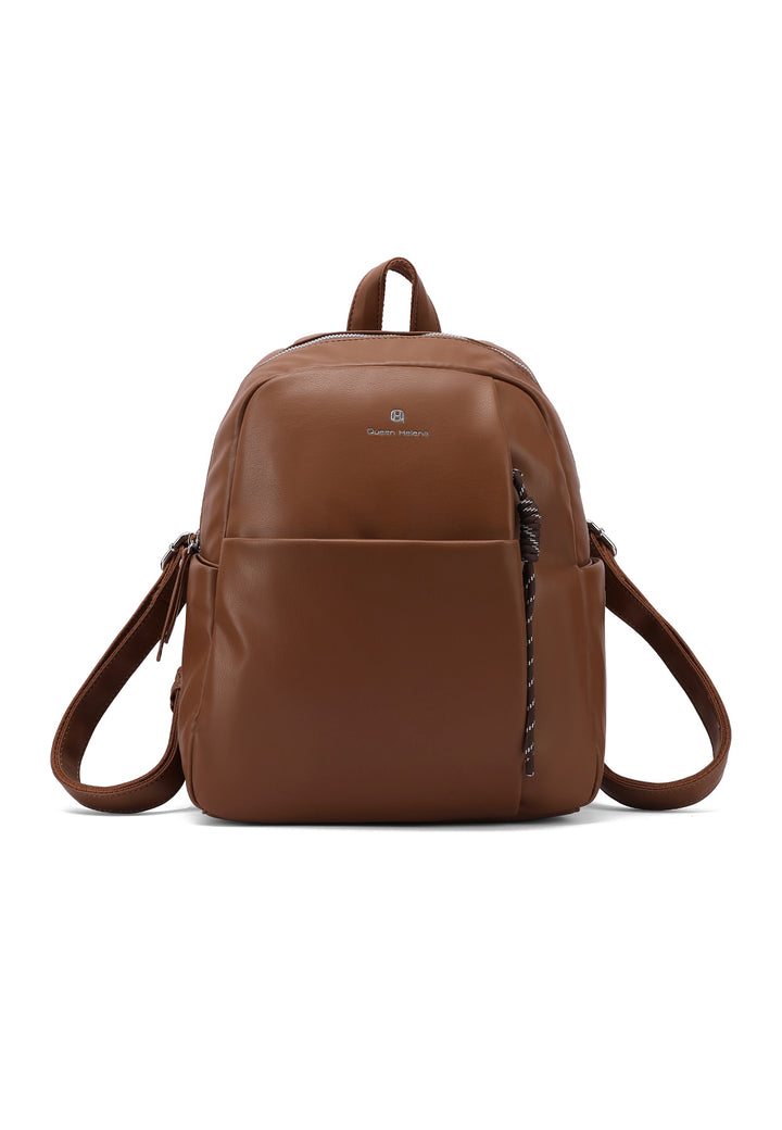 Zainetto donna grande in ecopelle con tasca frontale marrone