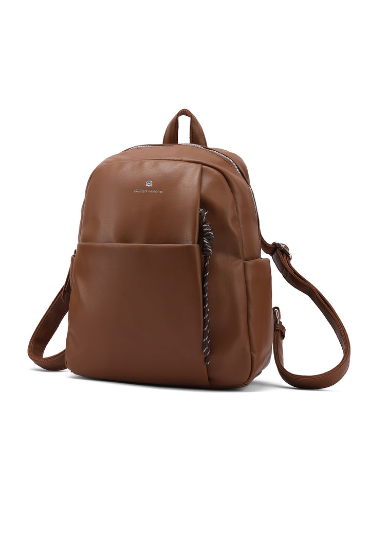 Zainetto donna grande in ecopelle con tasca frontale marrone