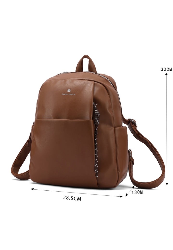 Zainetto donna grande in ecopelle con tasca frontale marrone