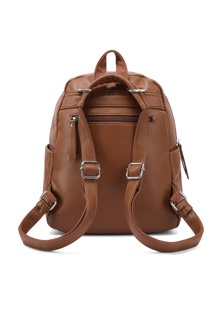 Zainetto donna grande in ecopelle con tasca frontale marrone