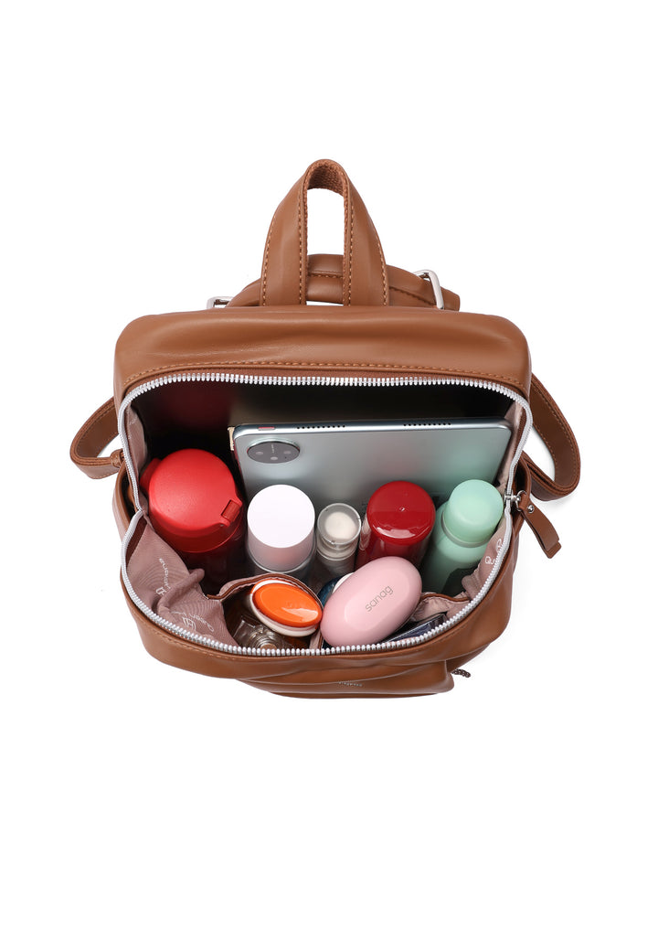 Zainetto donna grande in ecopelle con tasca frontale marrone