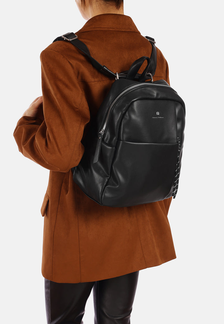 Zainetto donna grande in ecopelle con tasca frontale nero