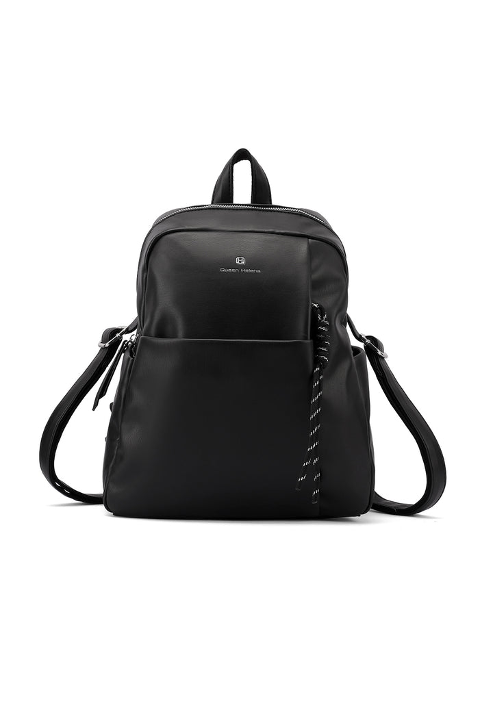 Zainetto donna grande in ecopelle con tasca frontale nero