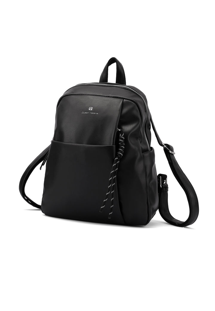 Zainetto donna grande in ecopelle con tasca frontale nero
