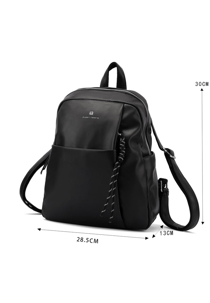 Zainetto donna grande in ecopelle con tasca frontale nero