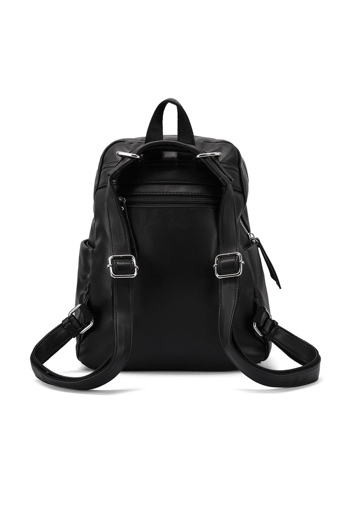 Zainetto donna grande in ecopelle con tasca frontale nero