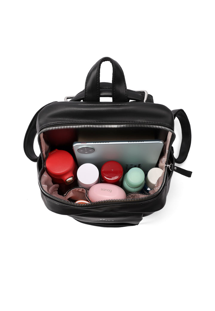 Zainetto donna grande in ecopelle con tasca frontale nero