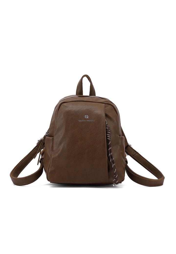 Zainetto donna piccolo in ecopelle con tasche laterali, caffè