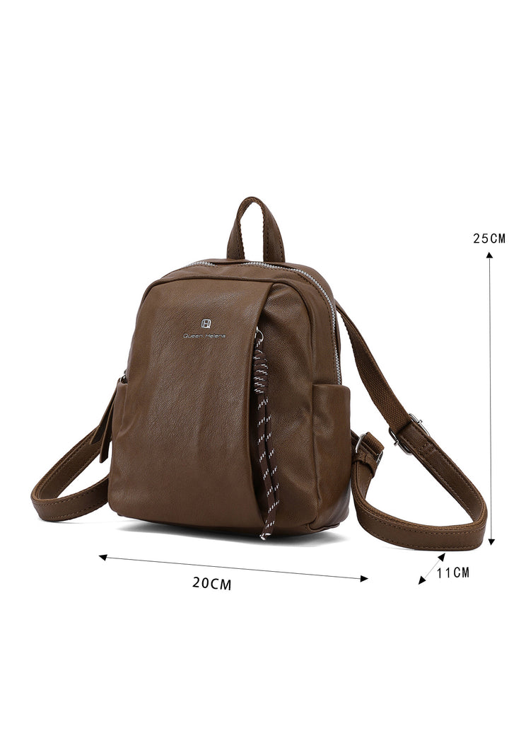 Zainetto donna piccolo in ecopelle con tasche laterali, caffè