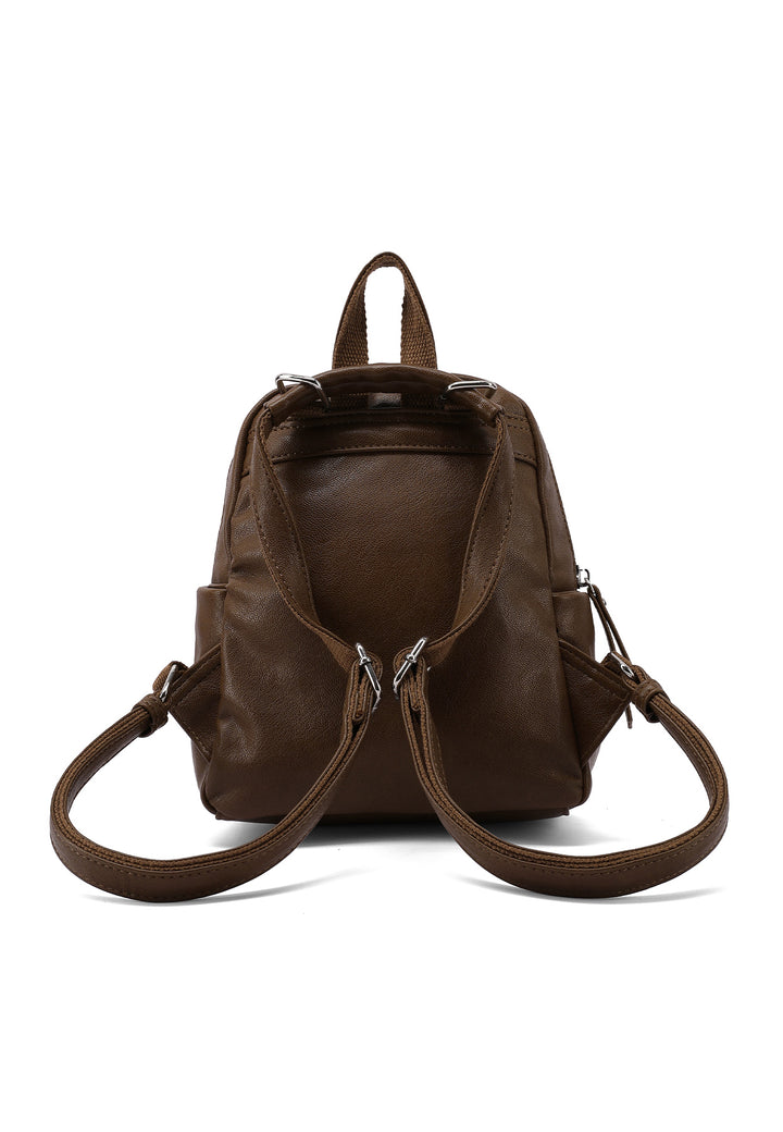 Zainetto donna piccolo in ecopelle con tasche laterali, caffè