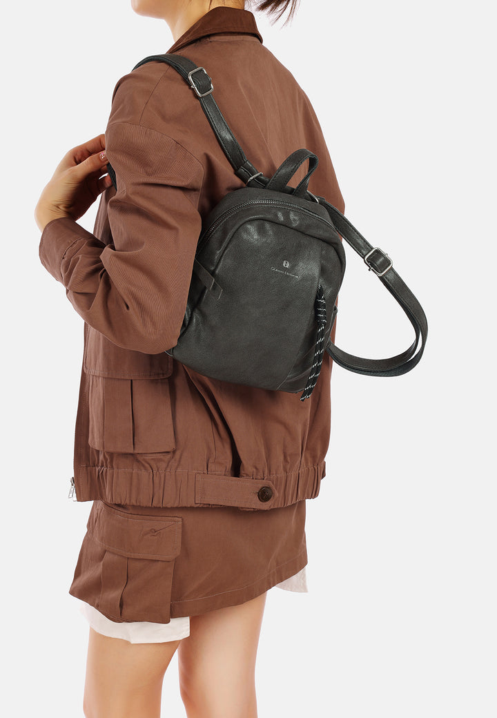 Zainetto donna piccolo in ecopelle con tasche laterali, grigio