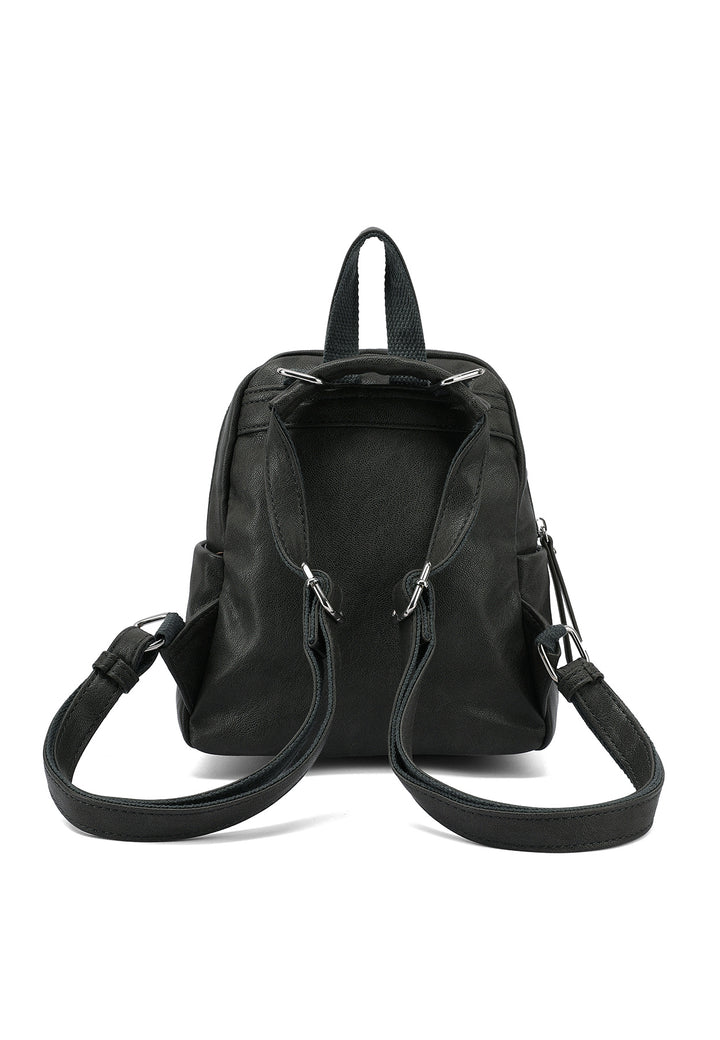 Zainetto donna piccolo in ecopelle con tasche laterali, grigio