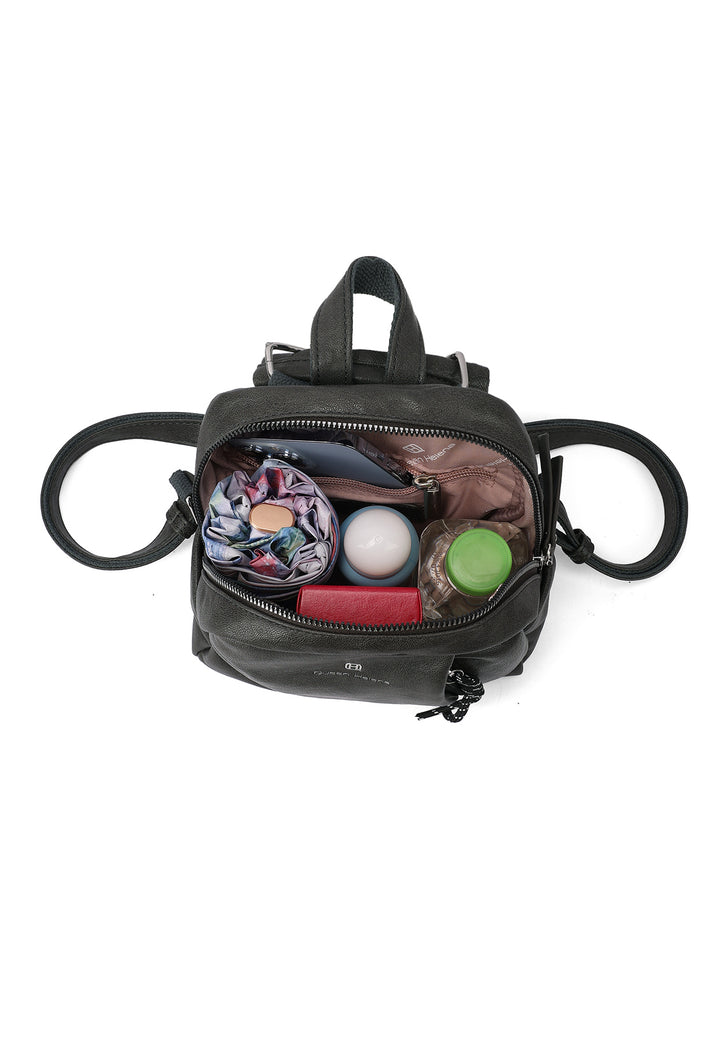 Zainetto donna piccolo in ecopelle con tasche laterali, grigio