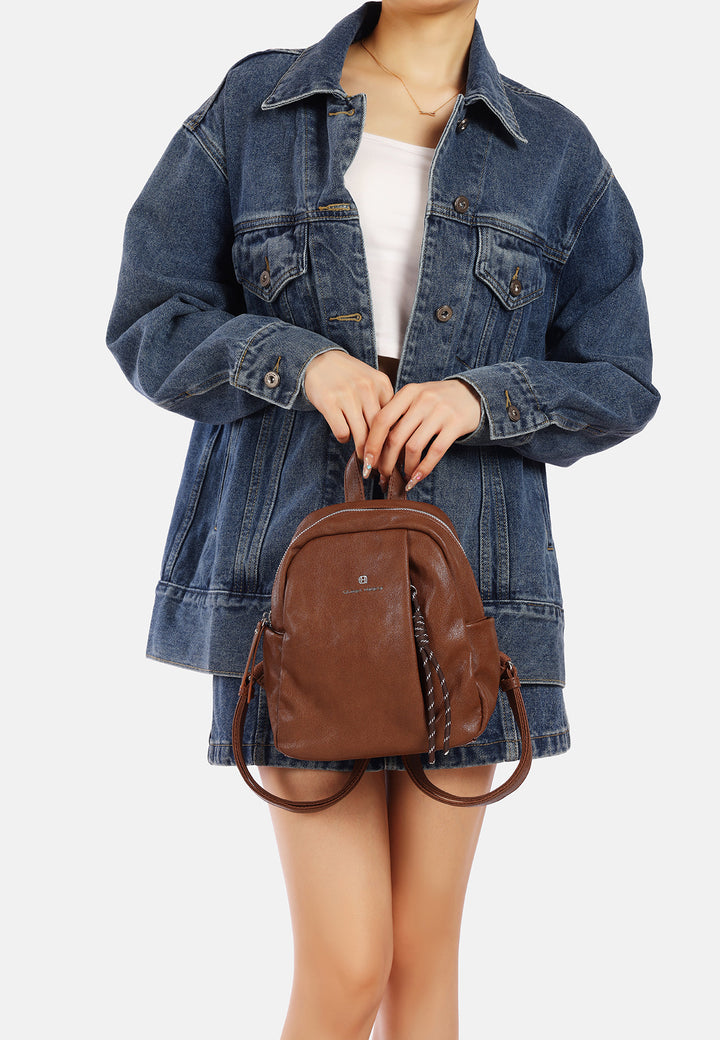 Zainetto donna piccolo in ecopelle con tasche laterali, marrone