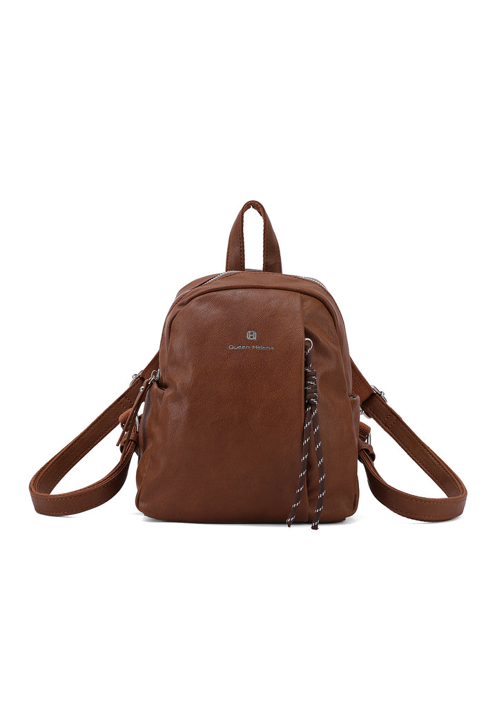 Zainetto donna piccolo in ecopelle con tasche laterali, marrone