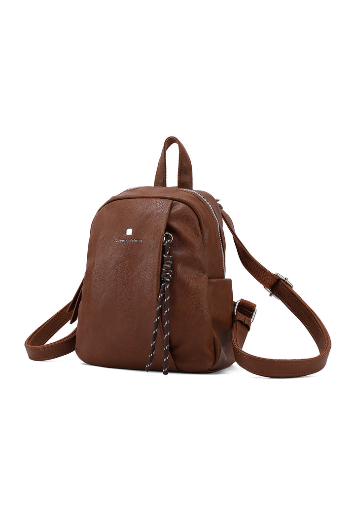 Zainetto donna piccolo in ecopelle con tasche laterali, marrone