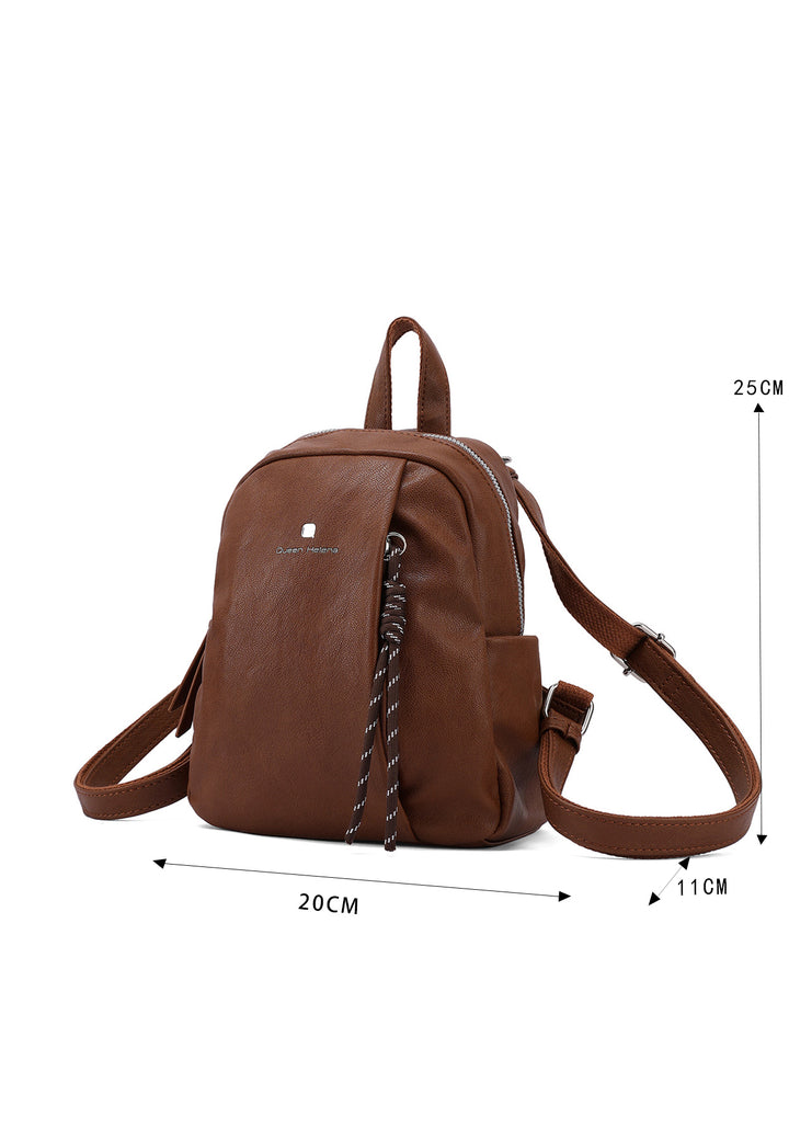 Zainetto donna piccolo in ecopelle con tasche laterali, marrone