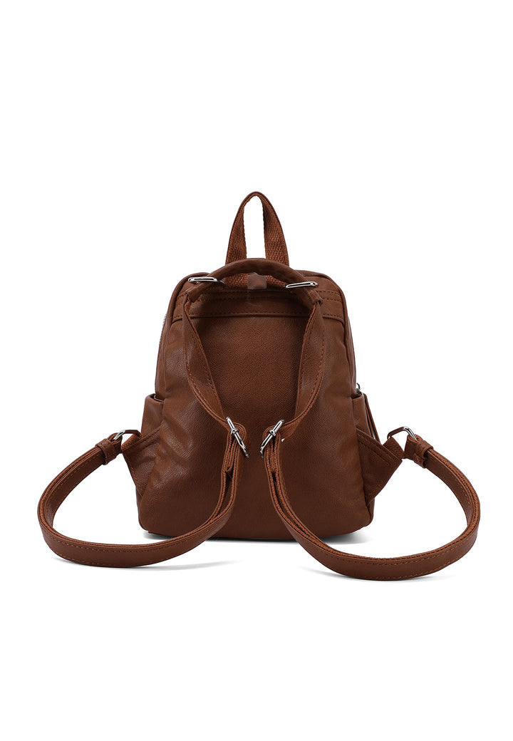 Zainetto donna piccolo in ecopelle con tasche laterali, marrone