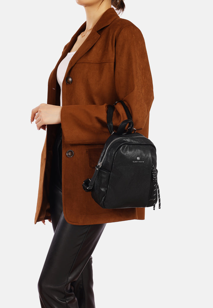 Zainetto donna piccolo in ecopelle con tasche laterali, nero