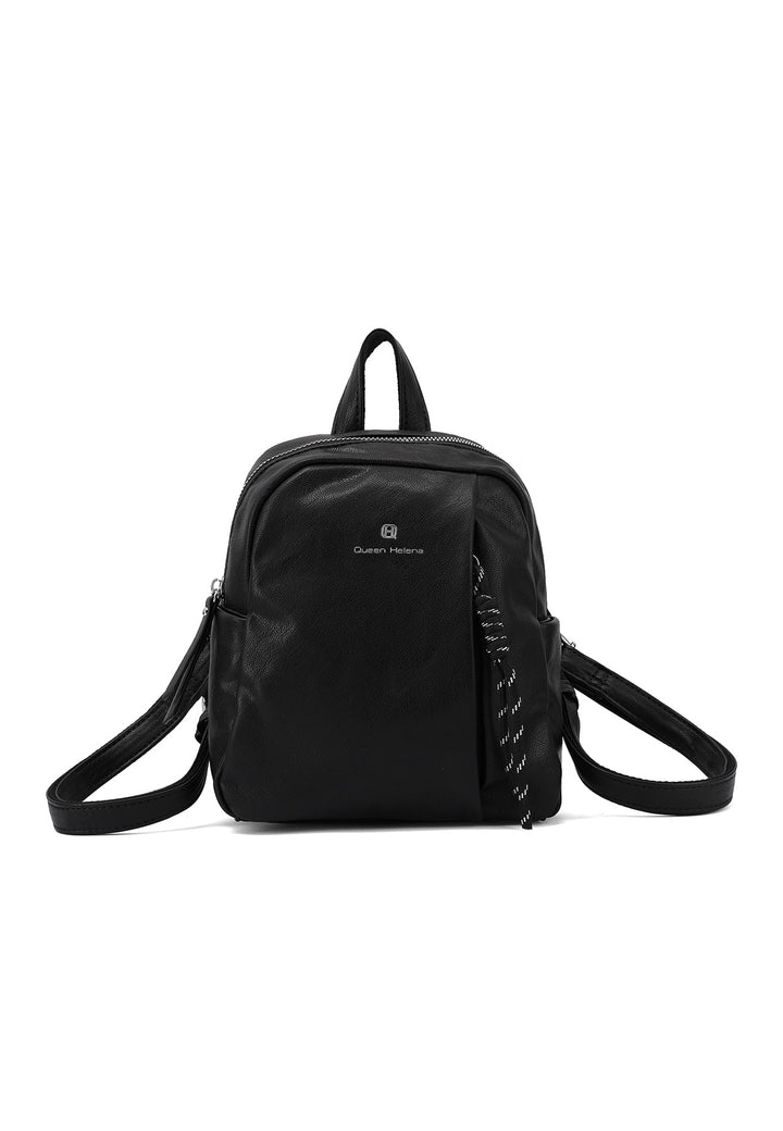 Zainetto donna piccolo in ecopelle con tasche laterali, nero