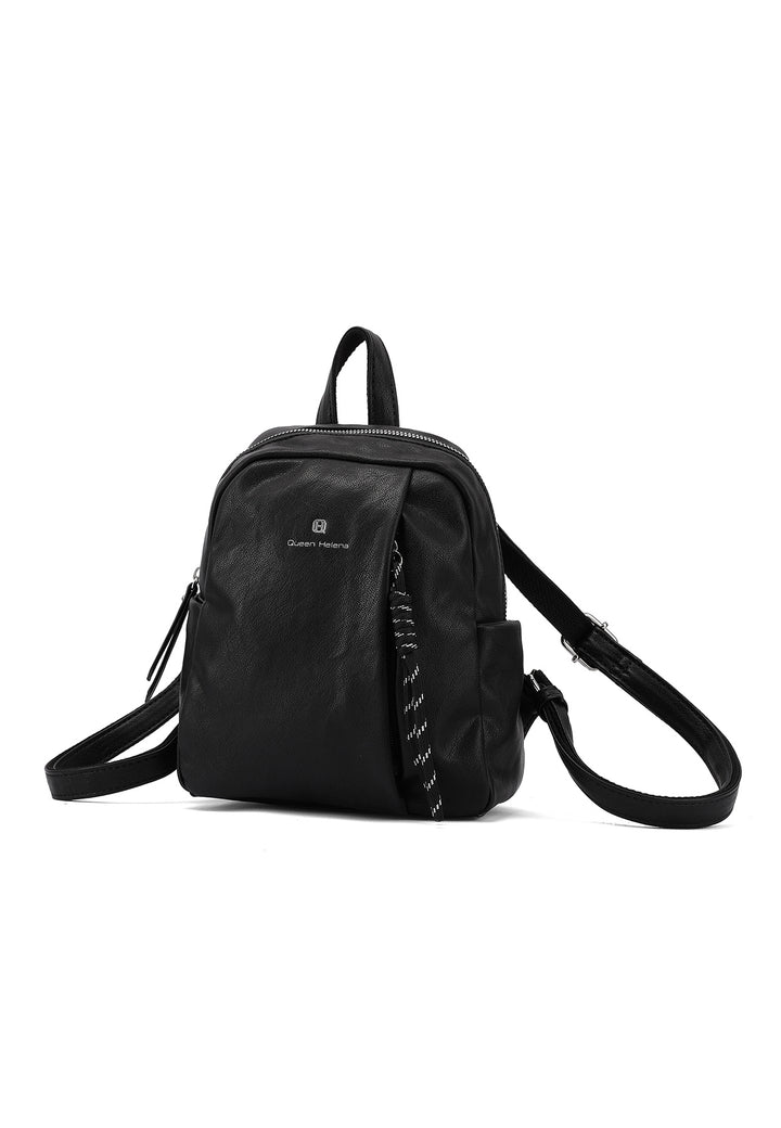 Zainetto donna piccolo in ecopelle con tasche laterali, nero