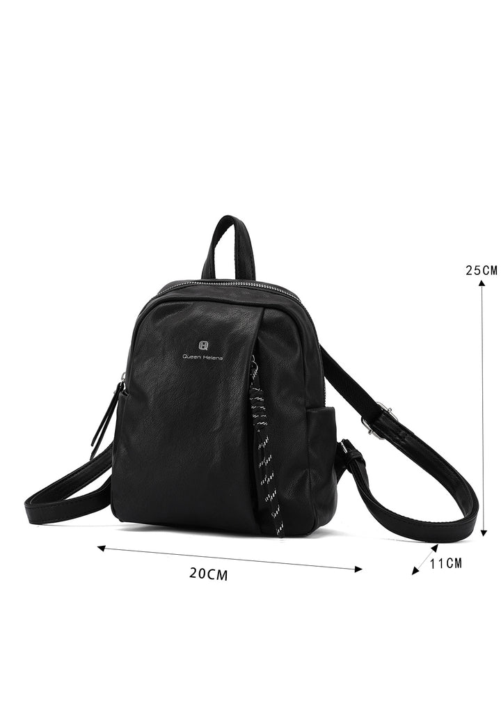 Zainetto donna piccolo in ecopelle con tasche laterali, nero