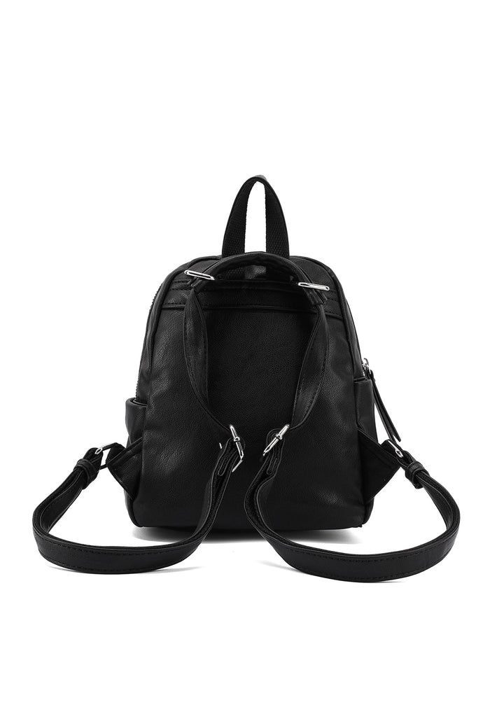 Zainetto donna piccolo in ecopelle con tasche laterali, nero