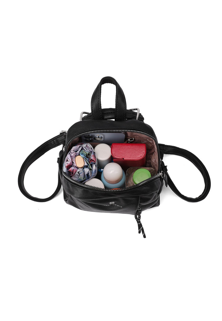 Zainetto donna piccolo in ecopelle con tasche laterali, nero