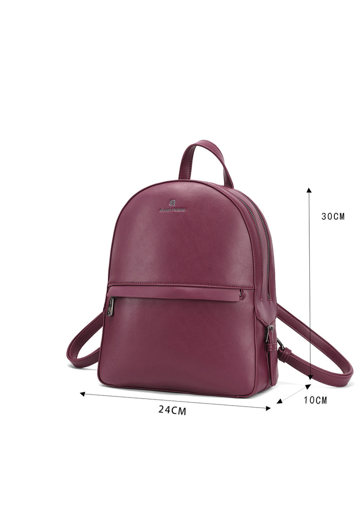 Zainetto in ecopelle con doppia zip e tasca frontale con logo metallizzato, bordeaux