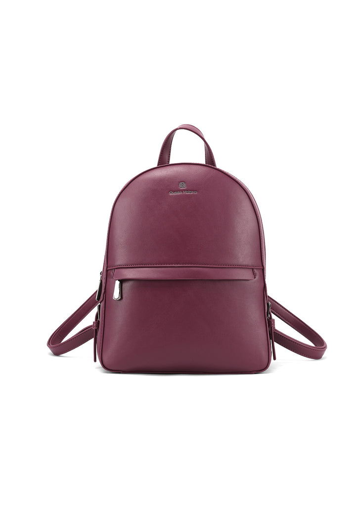 Zainetto in ecopelle con doppia zip e tasca frontale con logo metallizzato, bordeaux