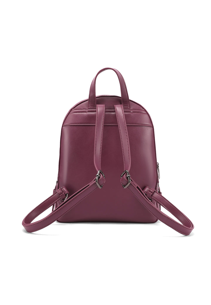 Zainetto in ecopelle con doppia zip e tasca frontale con logo metallizzato, bordeaux