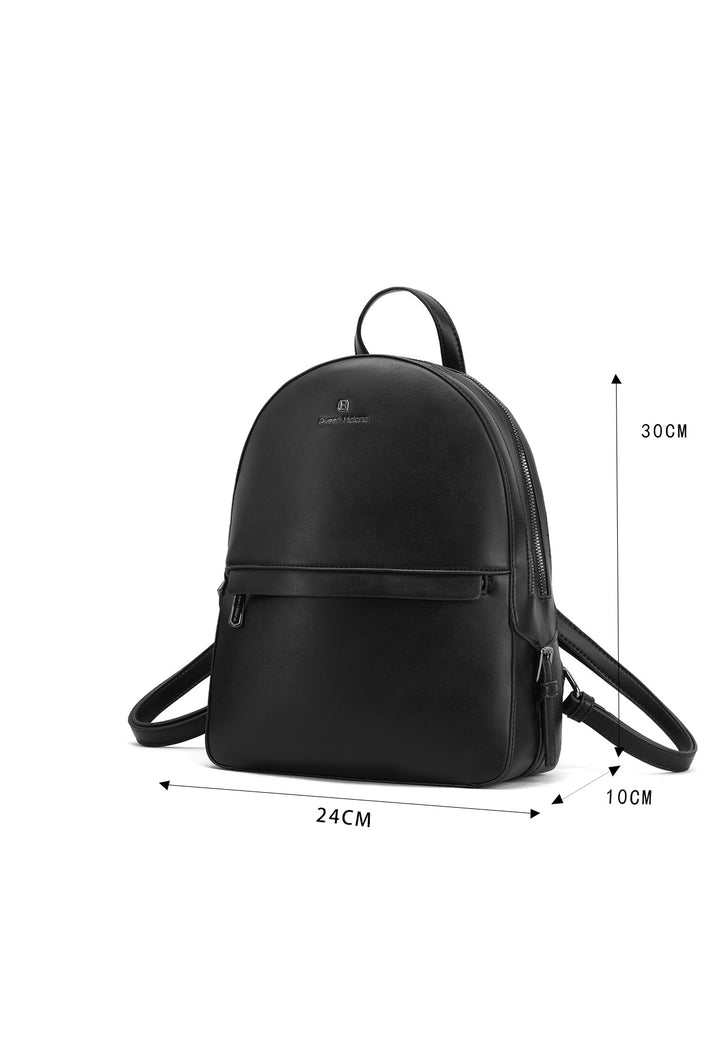 Zainetto in ecopelle con doppia zip e tasca frontale con logo metallizzato, nero