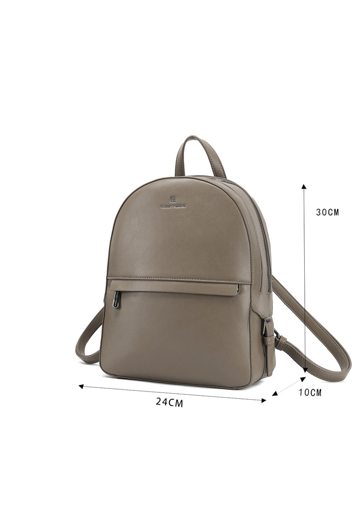 Zainetto in ecopelle con doppia zip e tasca frontale con logo metallizzato, khaki
