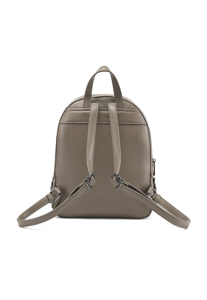 Zainetto in ecopelle con doppia zip e tasca frontale con logo metallizzato, khaki