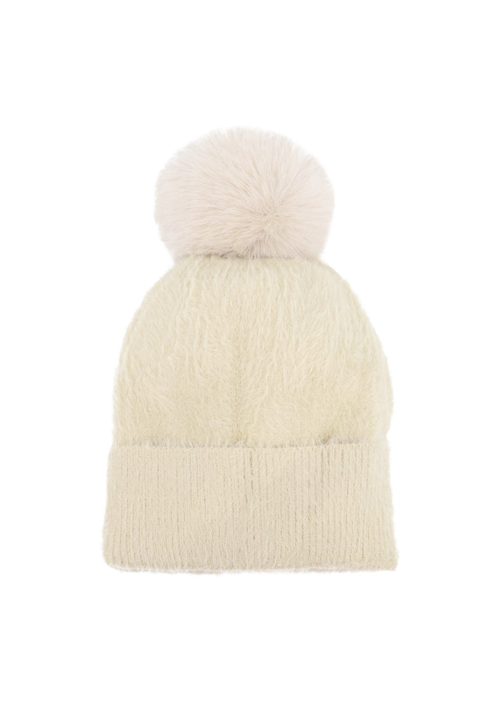 Cappello con pon pon da donna colore beige