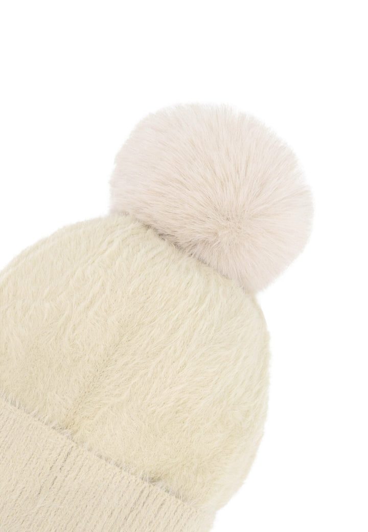 Cappello con pon pon da donna colore beige