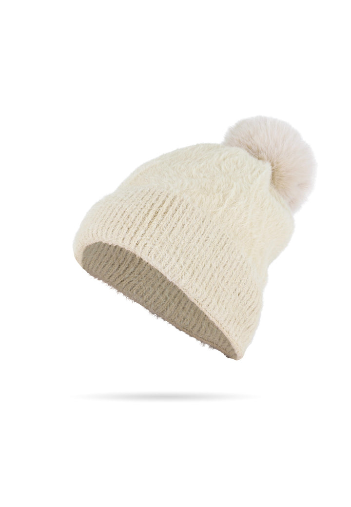 Cappello con pon pon da donna colore beige