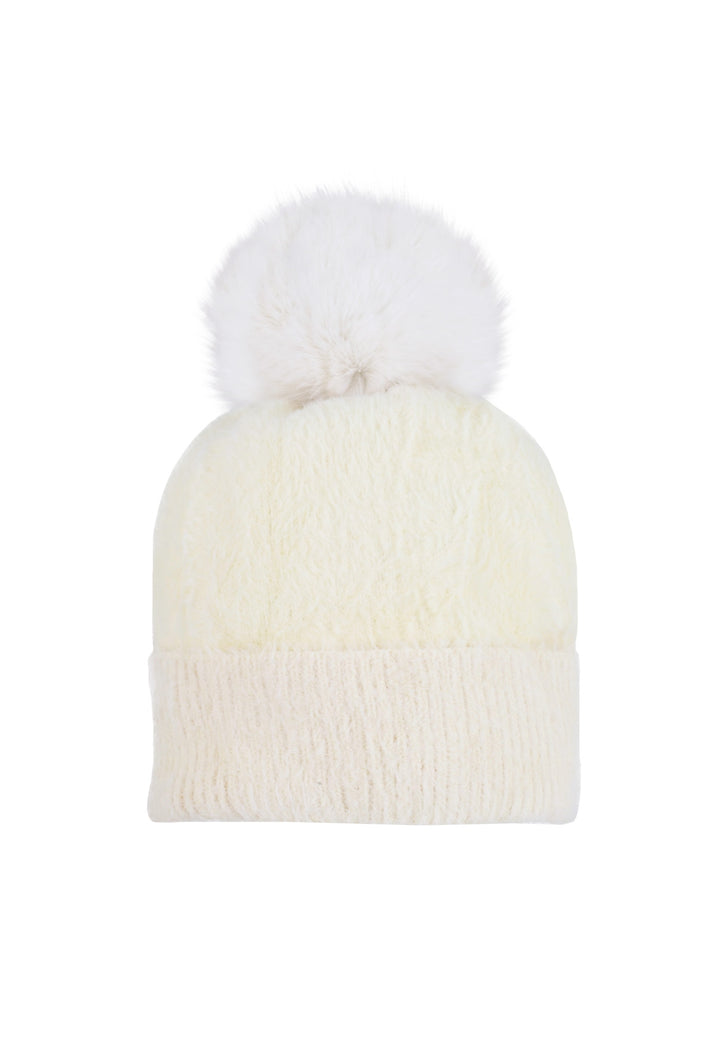 Cappello con pon pon da donna colore crema