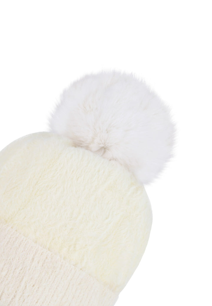 Cappello con pon pon da donna colore crema