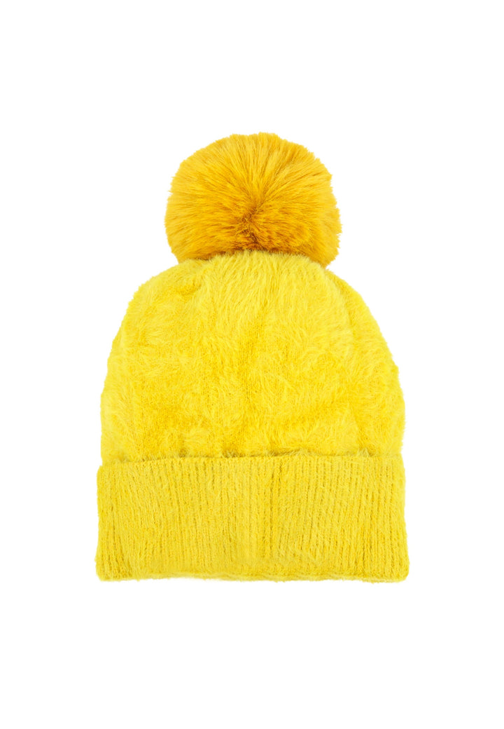 Cappello con pon pon da donna colore giallo