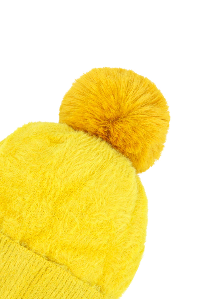 Cappello con pon pon da donna colore giallo