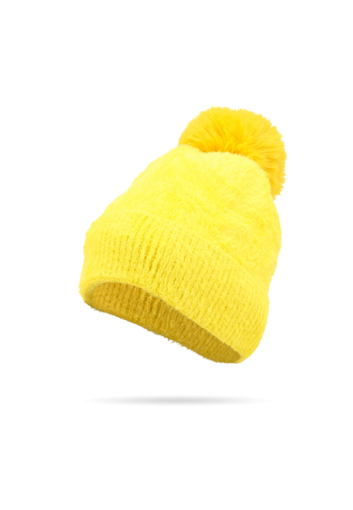 Cappello con pon pon da donna colore giallo