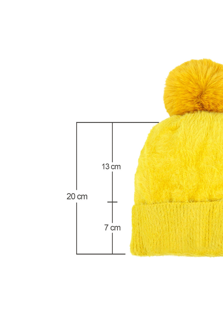 Cappello con pon pon da donna colore giallo